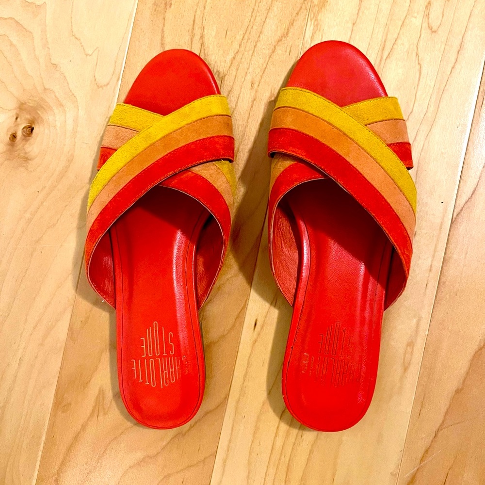 Charlotte Stone Tea Grenadine Slides, size 8.